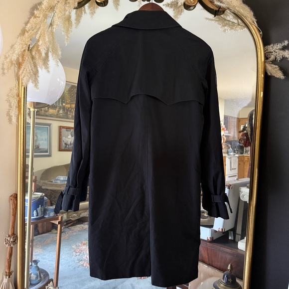 American Living Long Black Trench Coat with Collar & Back Storm Flap Vintage - Picture 12 of 16